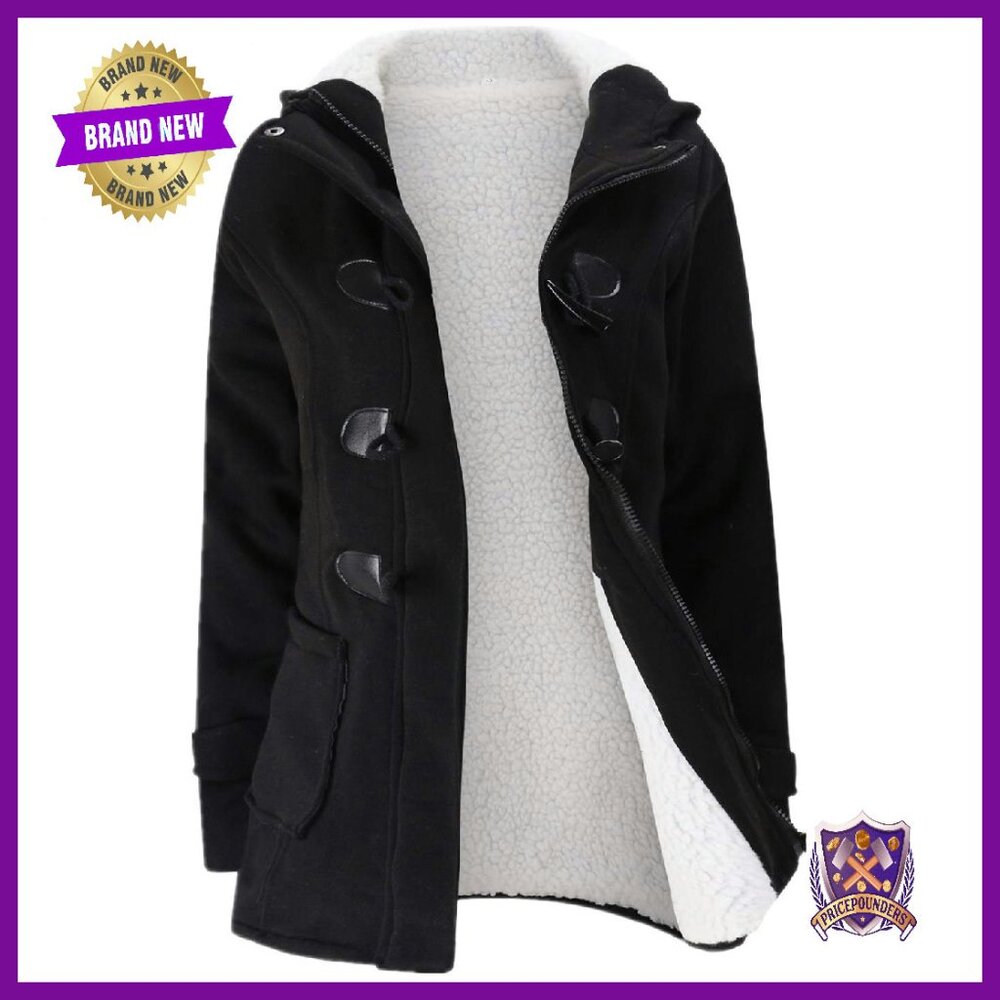 Womens Fleece Hooded Winter Jacket Horn Button Coat Medium Warm